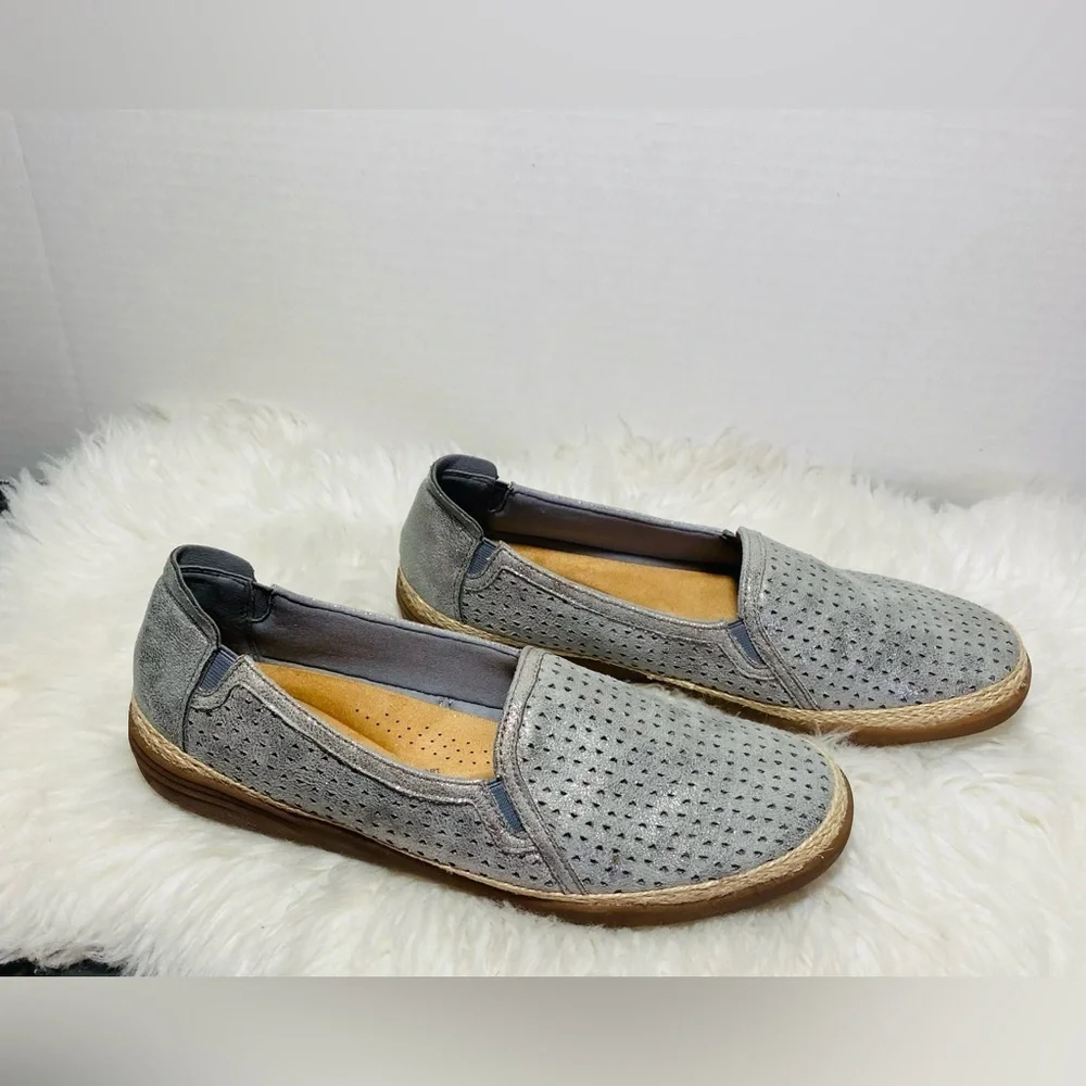 Clarks Elaina Gray Espadrille Slip-On Espadrille Shoes Sz-10